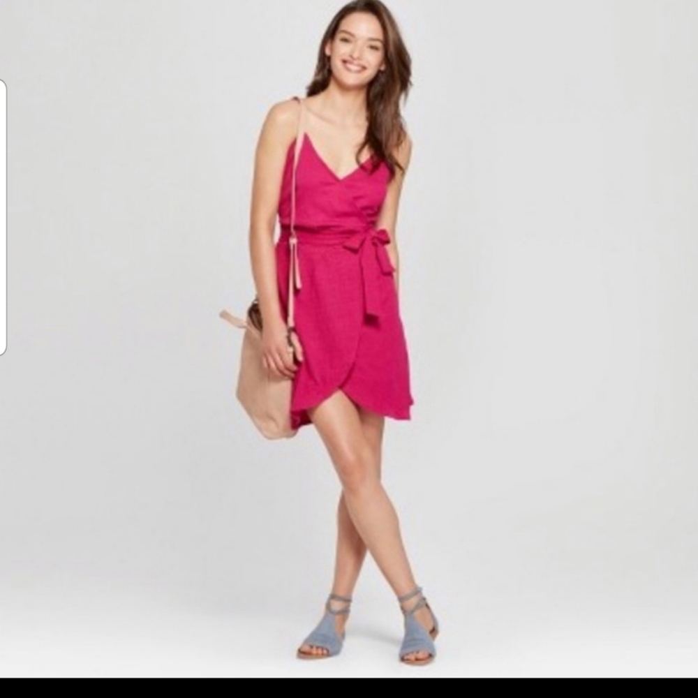 Universal Thread hot pink faux wrap dress